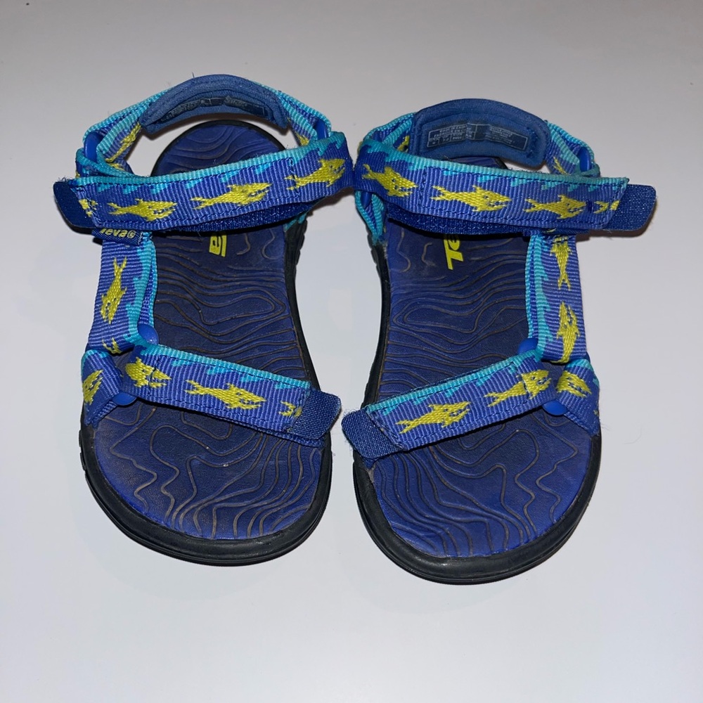 Teva Blue Kids Sandals with Yellow Fish Accents